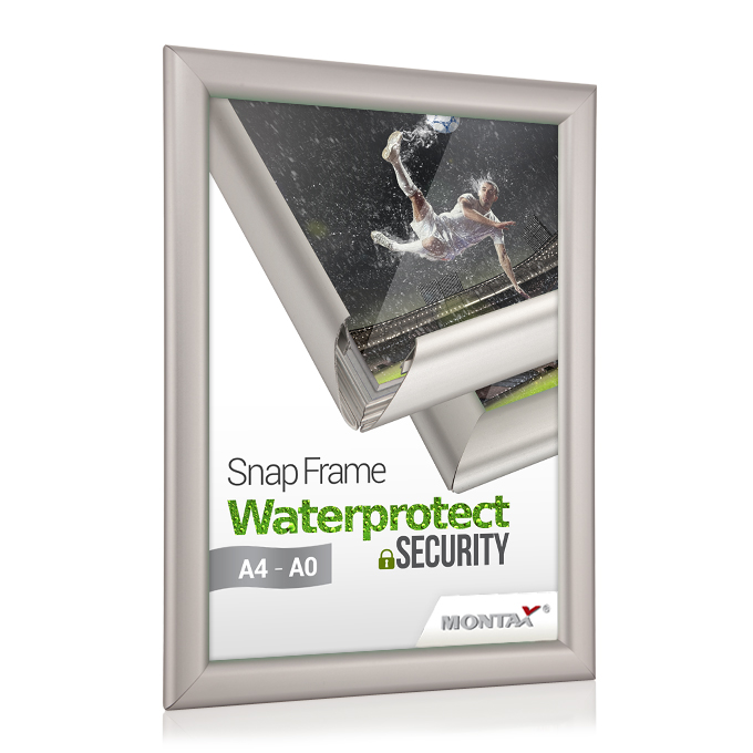 Rama zatrzaskowa Waterprotect Security - srebrny mat - 21 x 29,7 cm (A4) - narożniki proste